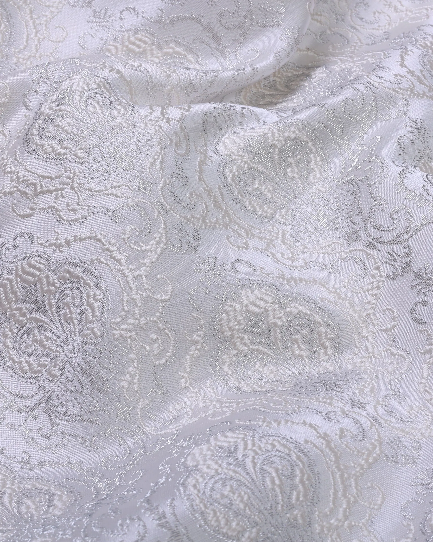 Silver Creamish Gorgious Paisly Printed Emrodery Jacquard Designer Nehru Jacket