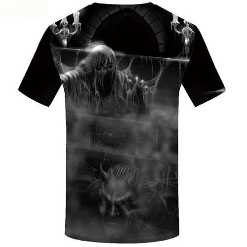 Skull T shirts Men Spider Web Tshirt Anime Black Tshirts Casual Punk T-shirts 3d Short Sleeve Full Print Unisex New O-neck