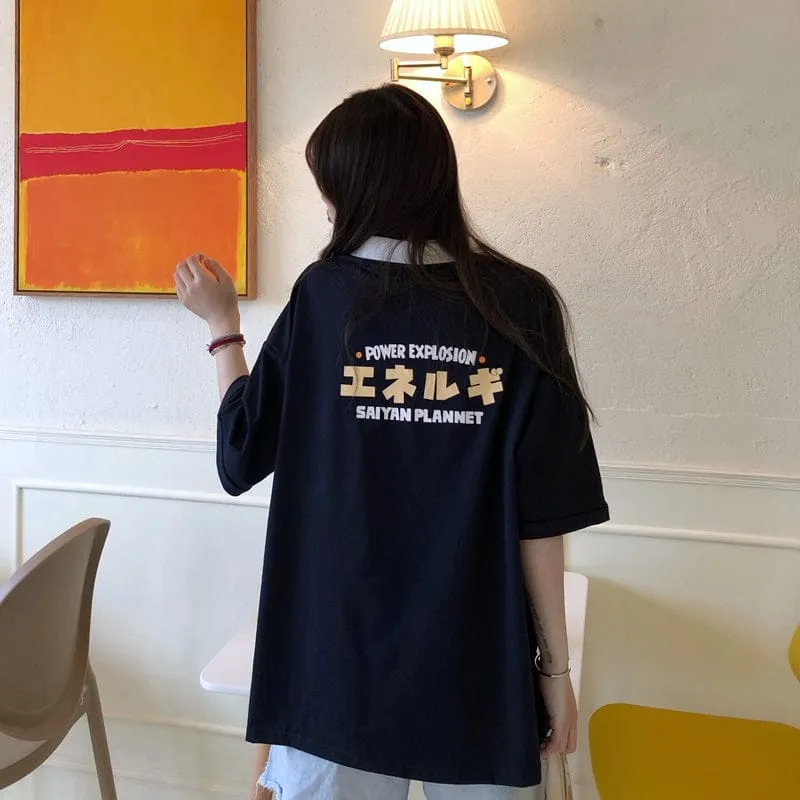 Sleepy Kitty Preppy Loose Oversize T-shirt
