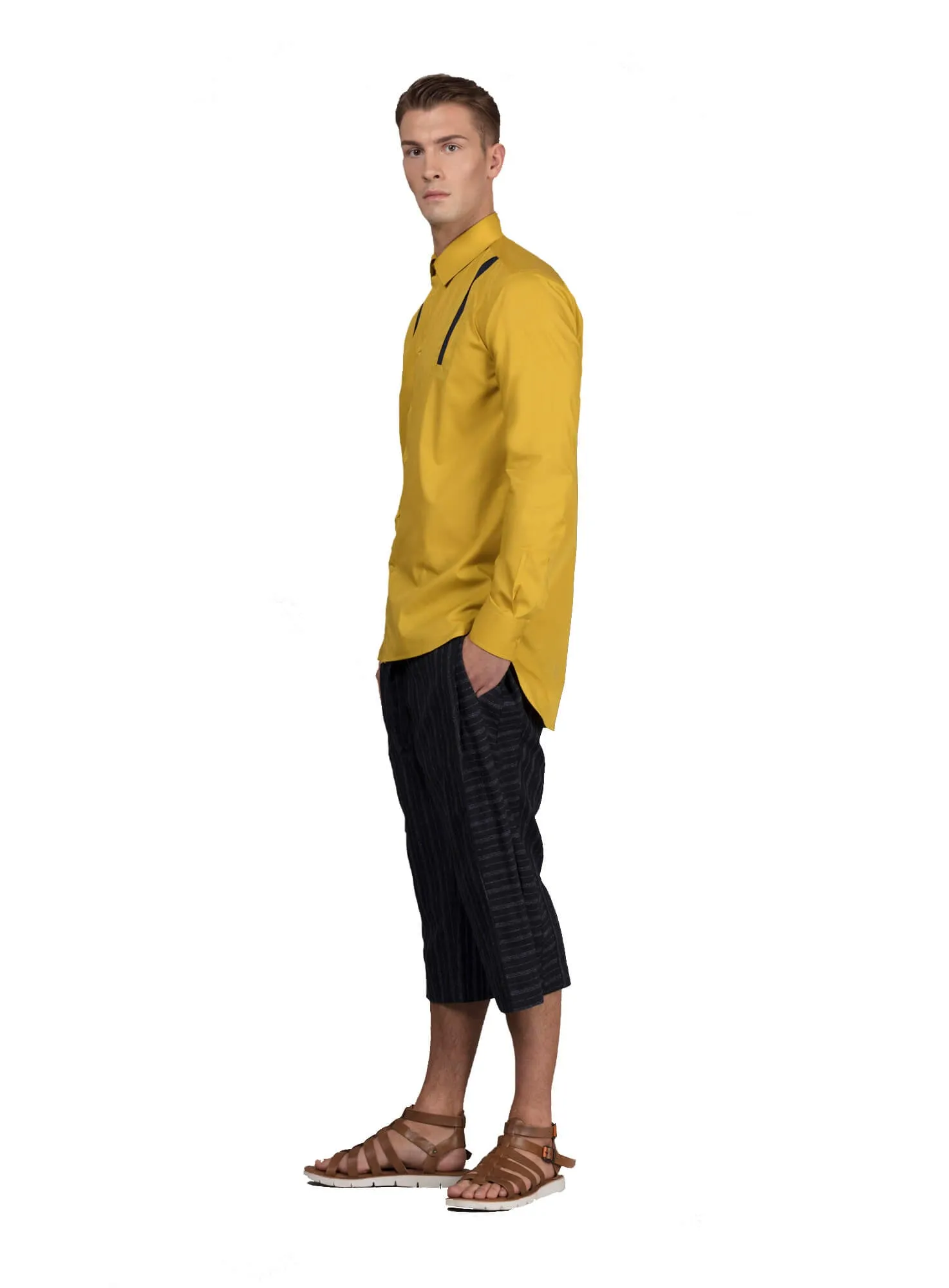 Slim-Fit Shirt with Shoulder Strip - Yellow/Navy