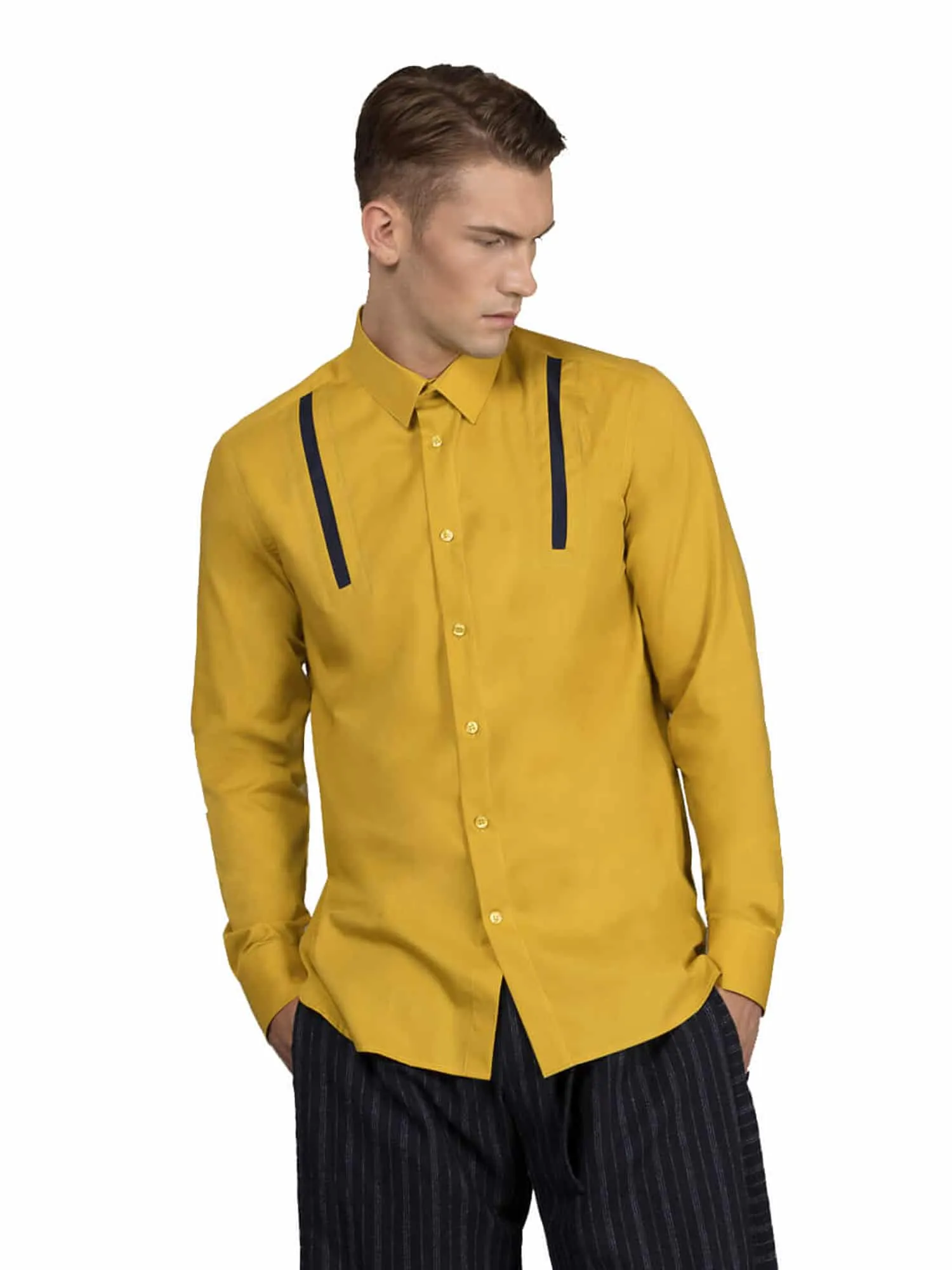 Slim-Fit Shirt with Shoulder Strip - Yellow/Navy