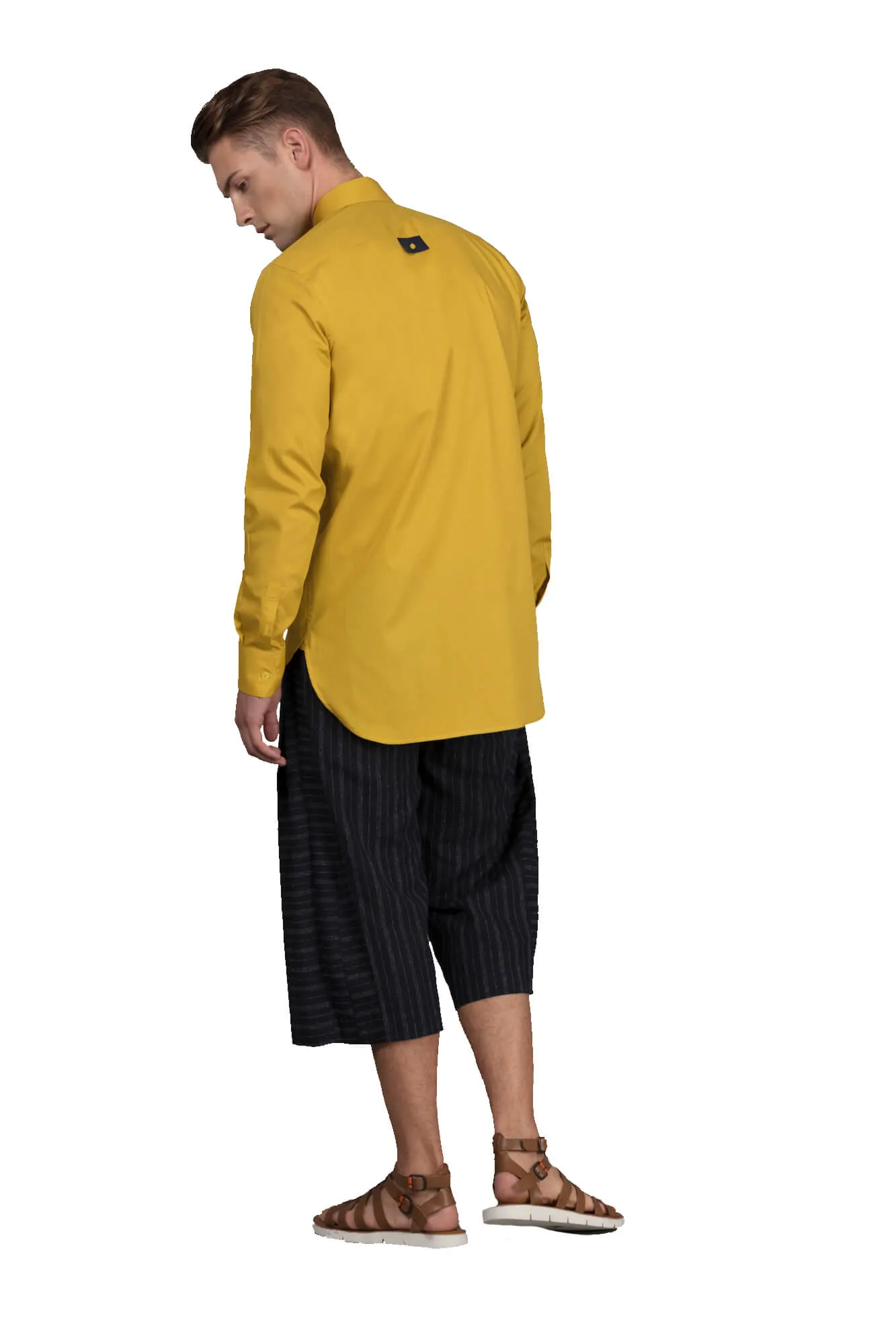 Slim-Fit Shirt with Shoulder Strip - Yellow/Navy