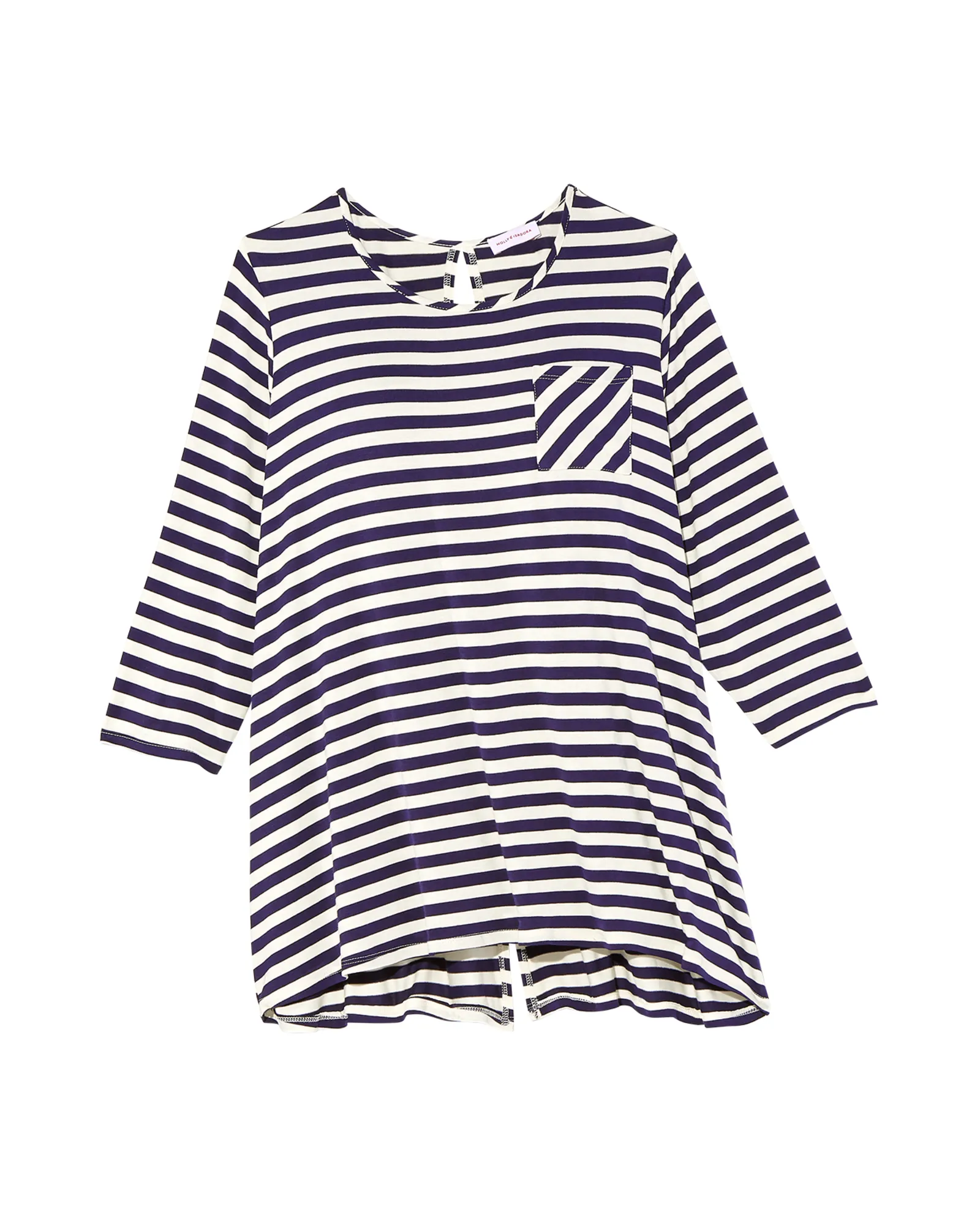 Stacey 3/4 Sleeve Split Back Tee | Navy / Ivory