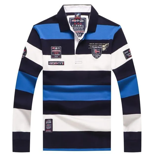 TACE&SHARK Brand 2018 New Style Fashion Shark Long Sleeve Polo Men Stripe Camisa Masculina Polo Clothing Casual Business Homme