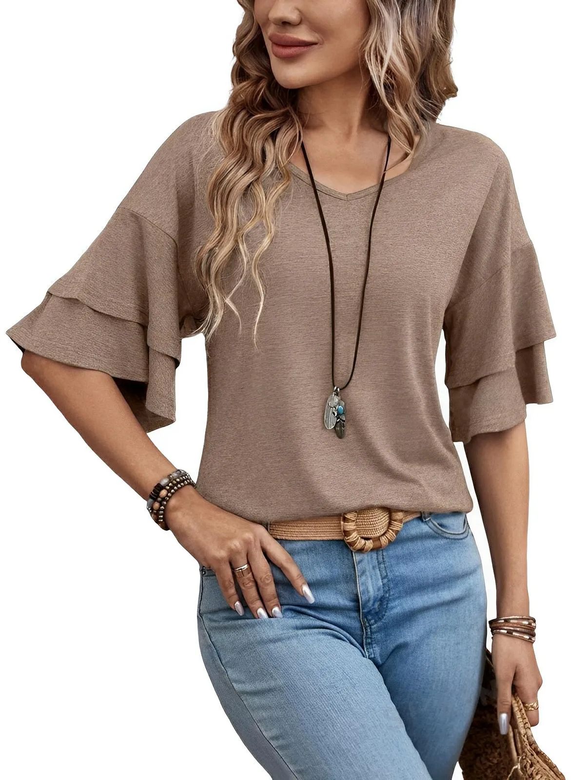 V-Neck Half Sleeve Blouse