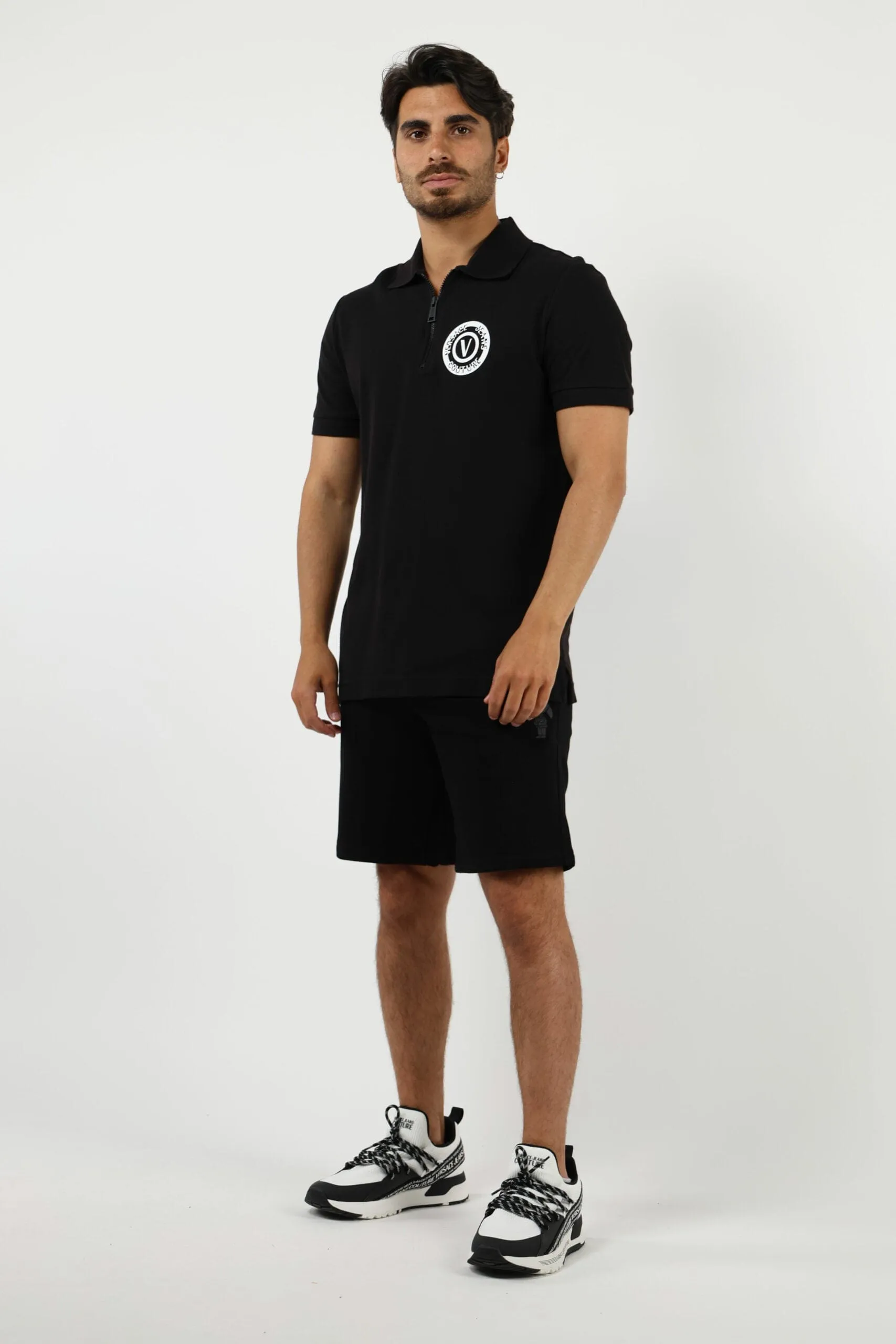Versace Jeans Couture Men's Black Polo Shirt with Embroidered Medallion -