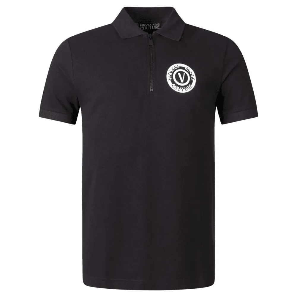 Versace Jeans Couture Men's Black Polo Shirt with Embroidered Medallion -
