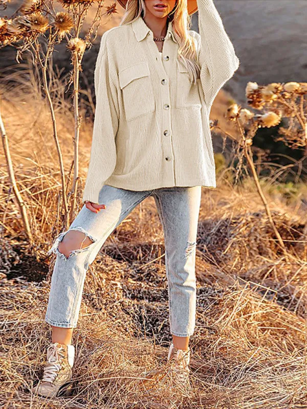 Women’s Button-down Collar Oversized Corduroy Shirt Jacket Shacket
