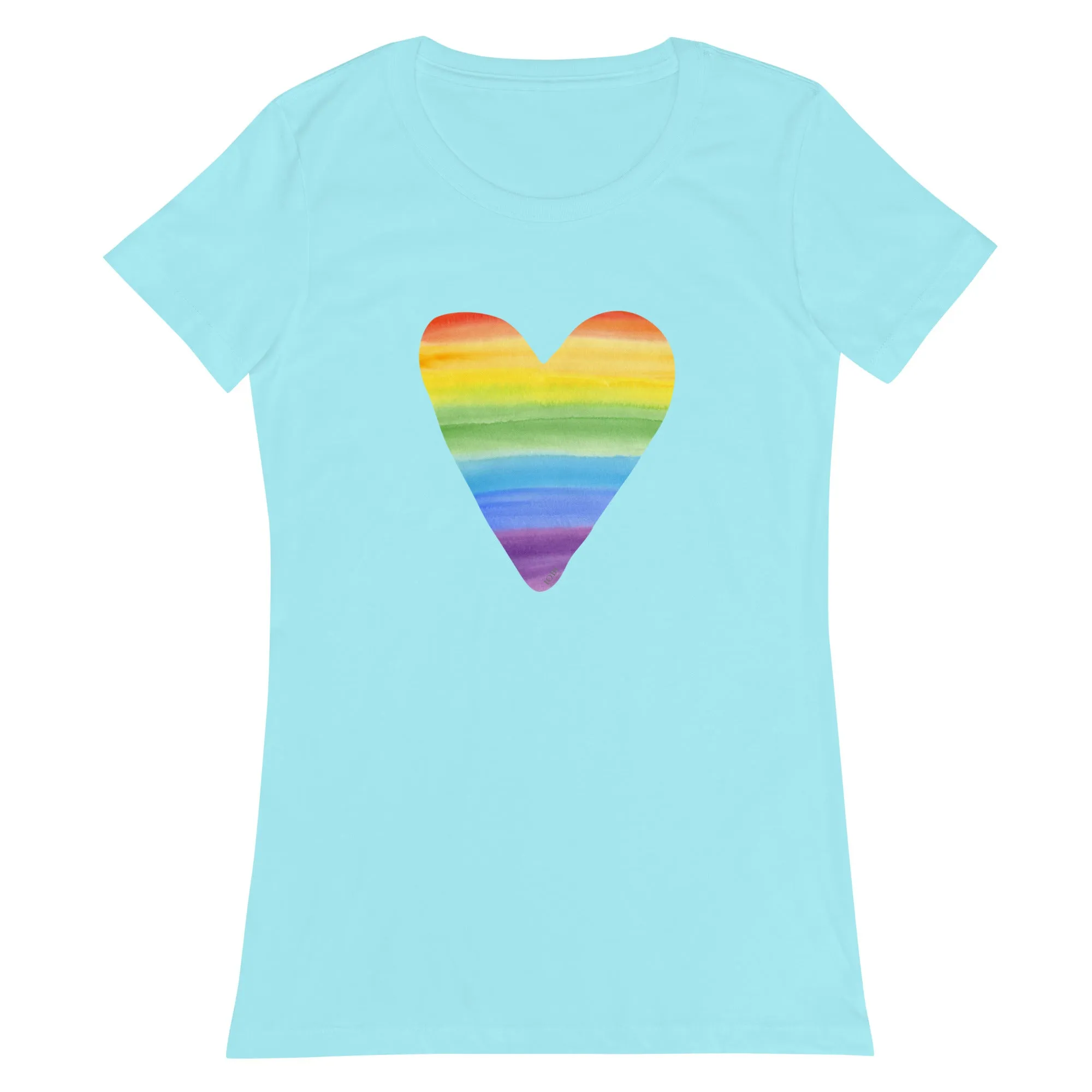 Women’s Fitted T-Shirt Super Soft & Stretchy Slim Fit Next Level Rainbow Heart Design by IOBI Original Apparel