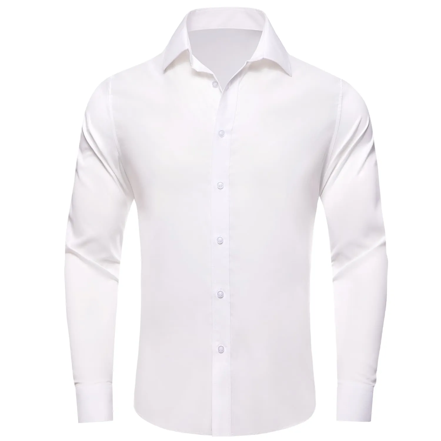 YourTies White Solid Long Sleeve Shirt with Black White Striped Silk Tie for Men