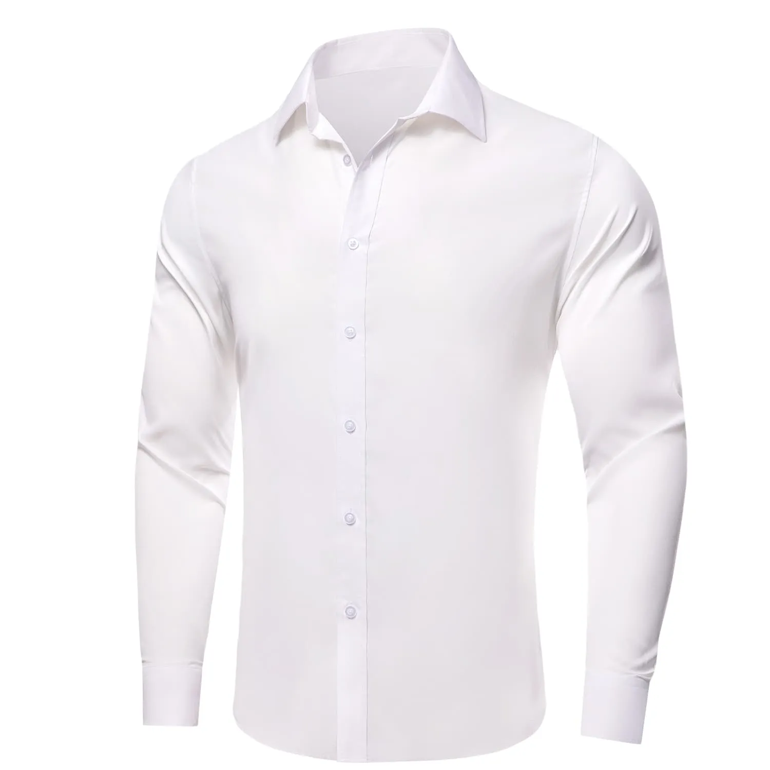 YourTies White Solid Long Sleeve Shirt with Black White Striped Silk Tie for Men